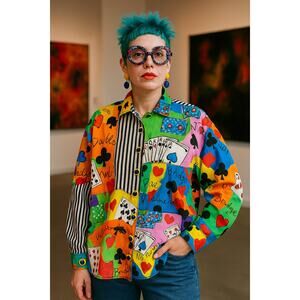 Vintage LRW Designs Atlanta Handpainted Card Game Shirt | 80s Artwear unique